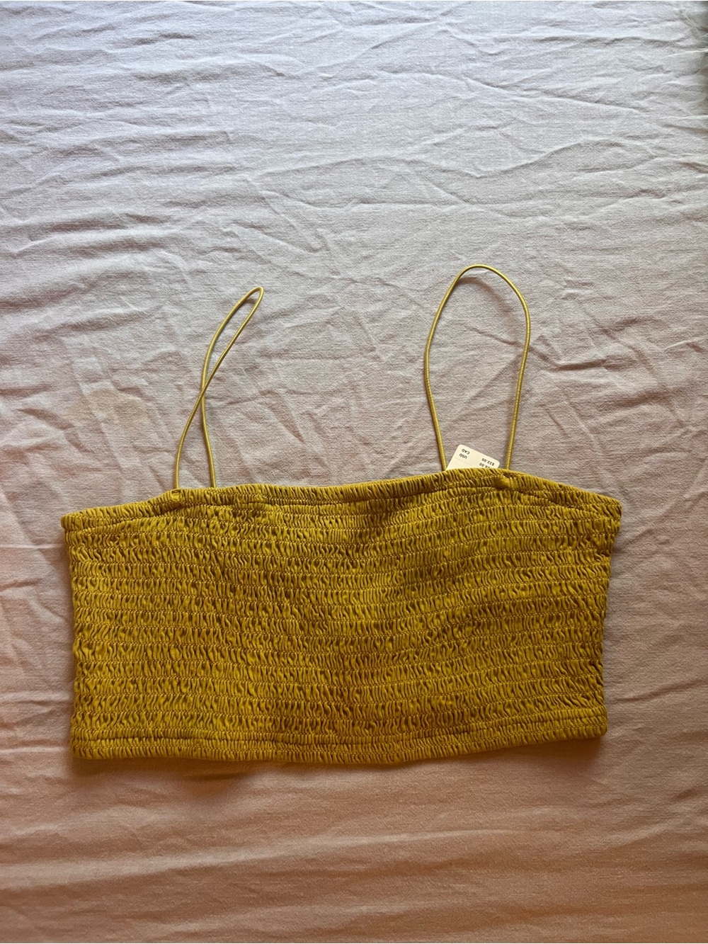 Anthropologie Mustard Smocked Spaghetti Strap Crop Top